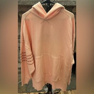 (NWOT) Free People Embroidered Peach Pullover Hoodie Boho floral sweatshirt